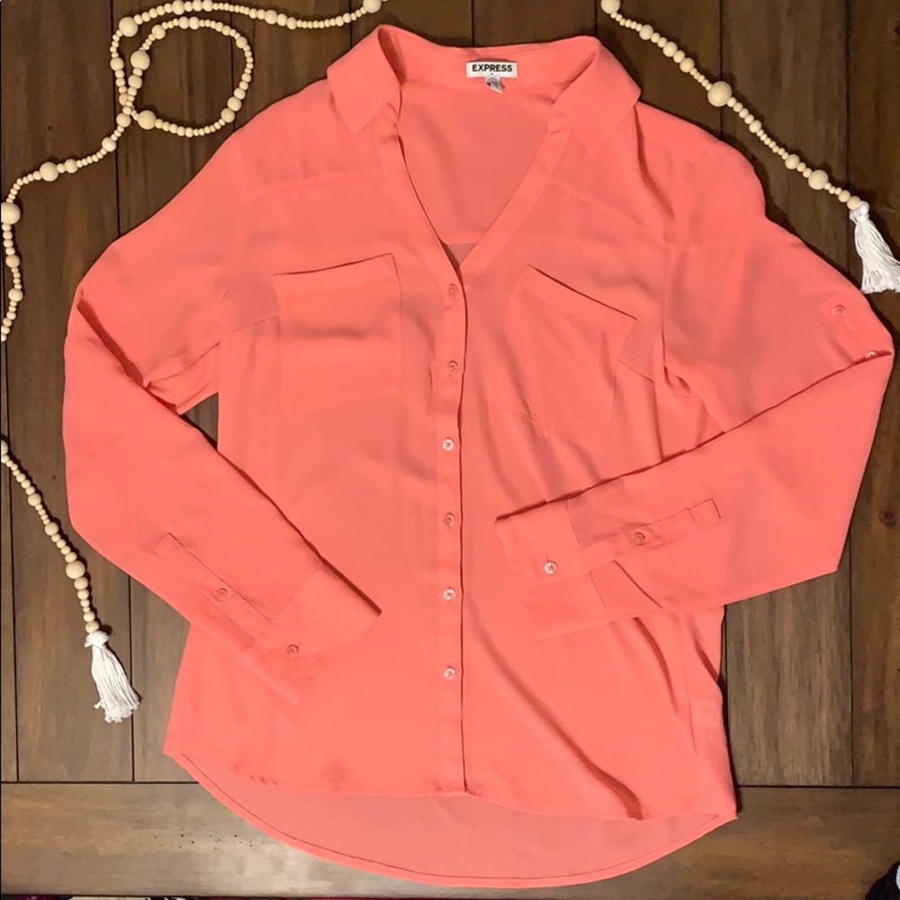 Express coral dressy button down top